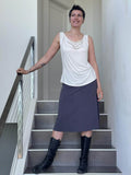 caraucci stretchy plant-based steel grey a line midi skirt #color_steel