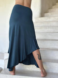 caraucci plant-based stretchy jersey pull-on convertible teal blue asymmetrical midi skirt #color_teal