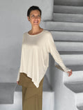 asymmetrical lightweight rayon jersey cream long sleeve top #color_cream