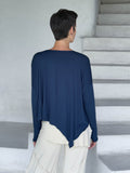 caraucci asymmetrical lightweight rayon jersey navy long sleeve top #color_navy