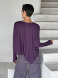 asymmetrical lightweight rayon jersey plum long sleeve top #color_plum