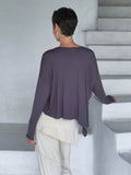 asymmetrical lightweight rayon jersey steel gray long sleeve top #color_steel