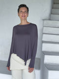 asymmetrical lightweight rayon jersey steel gray long sleeve top #color_steel
