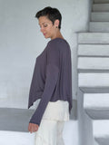 asymmetrical lightweight rayon jersey steel gray long sleeve top #color_steel