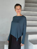 asymmetrical lightweight rayon jersey teal long sleeve top #color_teal