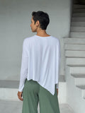 asymmetrical lightweight rayon jersey white long sleeve top #color_white