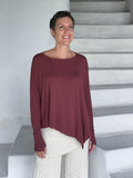 asymmetrical lightweight rayon jersey maroon long sleeve top #color_wine