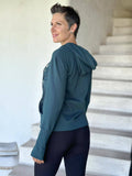 caraucci women's teal blue bamboo fleece zipper hoodie jacket with 2 front pockets #color_teal