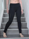 women's bamboo spandex pants with raised stitch details and 2 zipper pockets #color_black