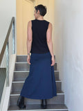 women's bamboo spandex stretchy navy blue long skirt with two pockets #color_navy
