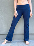 caraucci women's navy blue textured bamboo boot cut pants #color_navy