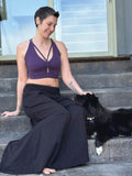 caraucci stretchy full coverage purple yoga bra top with criss cross back straps #color_plum
