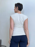 caraucci plant-based rayon stretch jersey cream cross over neckline top #color_cream