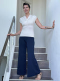 caraucci plant-based rayon stretch jersey cream cross over neckline top #color_cream