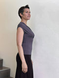 caraucci plant-based rayon stretch jersey steel grey cross over neckline top #color_steel