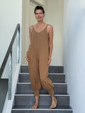 caraucci camel colored cotton one-piece jogger leg jumper #color_camel