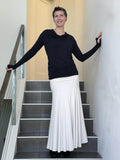 women's jersey draped neck long sleeve black top with thumbholes #color_black