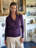 women's plant based rayon jersey lightweight long sleeve purple top with thumbholes #color_plum