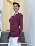 caraucci women's plant based rayon jersey lightweight long sleeve maroon top with thumbholes #color_wine