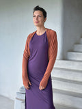 women's plant based rayon jersey loose fit burnt orange dolman sleeve shrug with thumbholes #color_copper