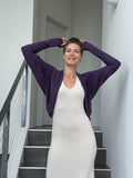 women's plant based rayon jersey loose fit purple dolman sleeve shrug with thumbholes #color_plum