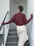 women's plant based rayon jersey loose fit maroon dolman sleeve shrug with thumbholes #color_wine