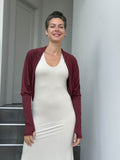 women's plant based rayon jersey loose fit maroon dolman sleeve shrug with thumbholes #color_wine