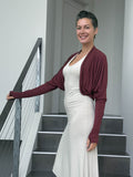 women's plant based rayon jersey loose fit maroon dolman sleeve shrug with thumbholes #color_wine