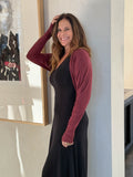women's plant based rayon jersey loose fit maroon dolman sleeve shrug with thumbholes #color_wine