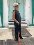 caraucci loose fit black cotton dress with pockets #color_black