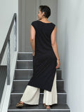 caraucci loose fit black cotton dress with pockets with pants #color_black
