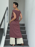 caraucci loose fit pink cotton dress with pockets over pants #color_mangosteen