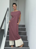 caraucci loose fit pink cotton dress with pockets over pants #color_mangosteen