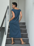 caraucci loose fit blue cotton dress with pockets #color_pacific