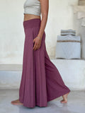 caraucci cotton smocked waist dusty rose wide leg flow pants #color_mangosteen
