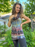 Medium Ice Dyed Organic Cotton Racerback Cowl/Hooded Tunic