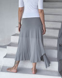 caraucci plant-based stretchy jersey convertible light gray asymmetrical midi skirt #color_stone