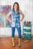 Cowl Neck/Hoodie Tunic - w/indigo shibori