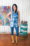 Cowl Neck/Hoodie Tunic - w/indigo shibori