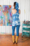 Cowl Neck/Hoodie Tunic - w/indigo shibori