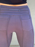 women's steel grey bamboo spandex pants with raised stitch details and 2 zipper pockets #color_steel
