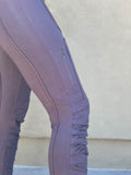 women's steel grey bamboo spandex pants with raised stitch details and 2 zipper pockets #color_steel