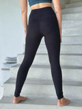 caraucci women's bamboo spandex full length black pocket leggings with a fold over waistband #color_black