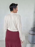 women's plant based rayon jersey loose fit cream dolman sleeve shrug with thumbholes #color_cream