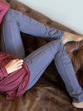 women's steel grey bamboo spandex pants with raised stitch details and 2 zipper pockets #color_steel