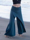caraucci high waisted teal blue wide leg high side slit pants #color_teal