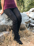 caraucci women's bamboo spandex pants with raised stitch details and 2 zipper pockets #color_black