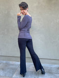 women's plant based rayon jersey long sleeve steel grey top with slight cowl neck and side ruching #color_steel