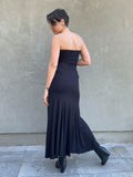 women's plant based rayon jersey stretchy black hourglass convertible maxi skirt and dress #color_black
