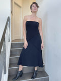 women's plant based stretchy rayon jersey black maxi skirt with raised stitch detail #color_black